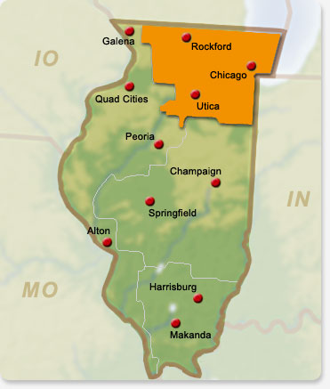 Karte Illinois Chicago & Umland