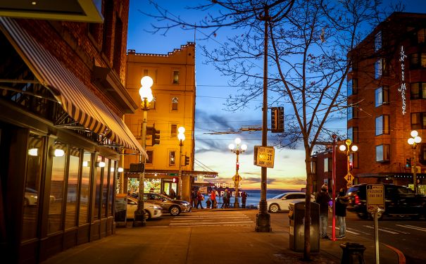 WA/Seattle/Pioneer Square/Abendstimmung