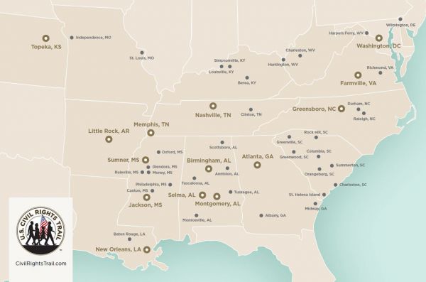 Karte des U.S. Civil Rights Trail